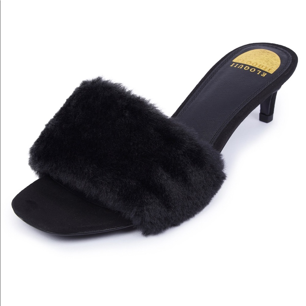 ISO Eloquii Black Faux Fur Sandals sz 11